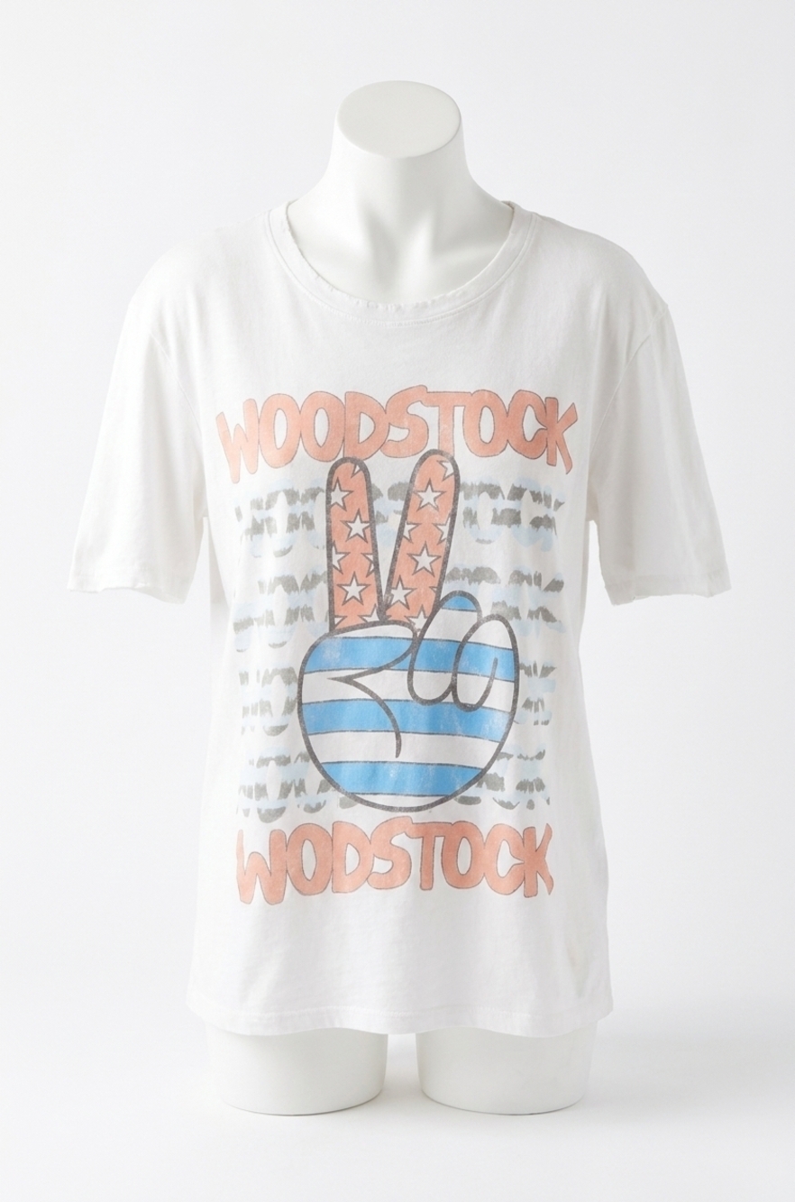 NEW RECYCLED KARMA woodstock stars & stripes peace tee in white multi